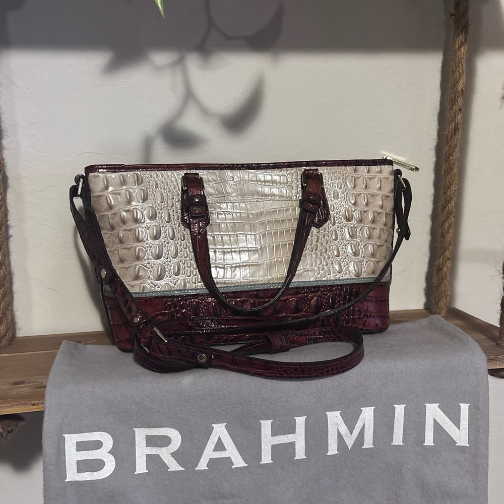 Brahmin Ivory Blue Pecan Asher Crossbody or shoulder bag